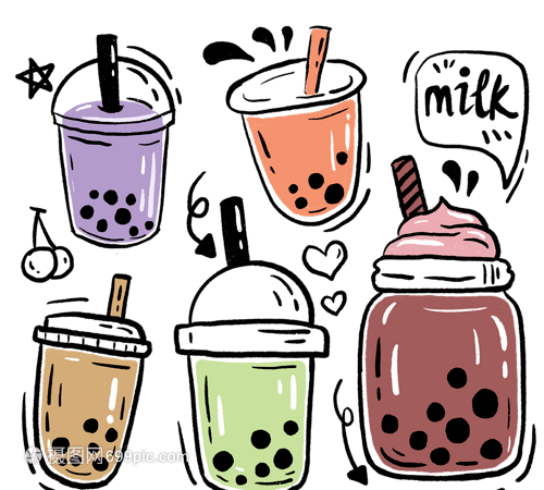 珍珠奶茶可爱手绘