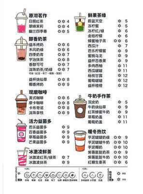 奶茶价目表菜单价格单